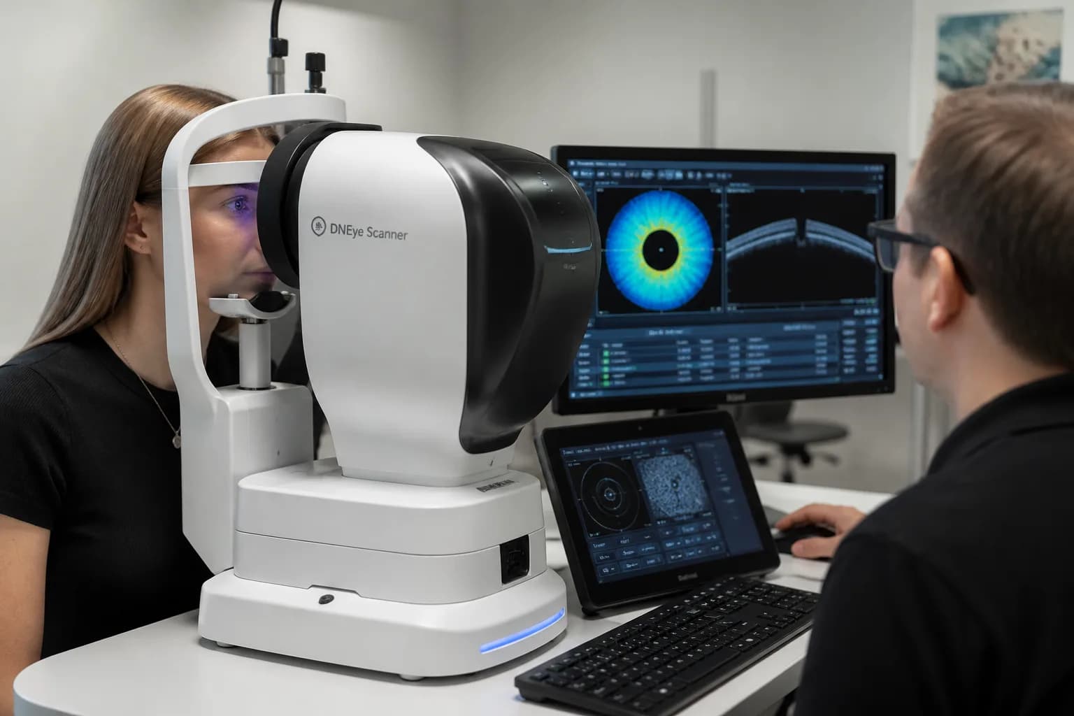 Bezkontaktní měření oka přístrojem Rodenstock DNEye Scanner v ordinaci OOHP