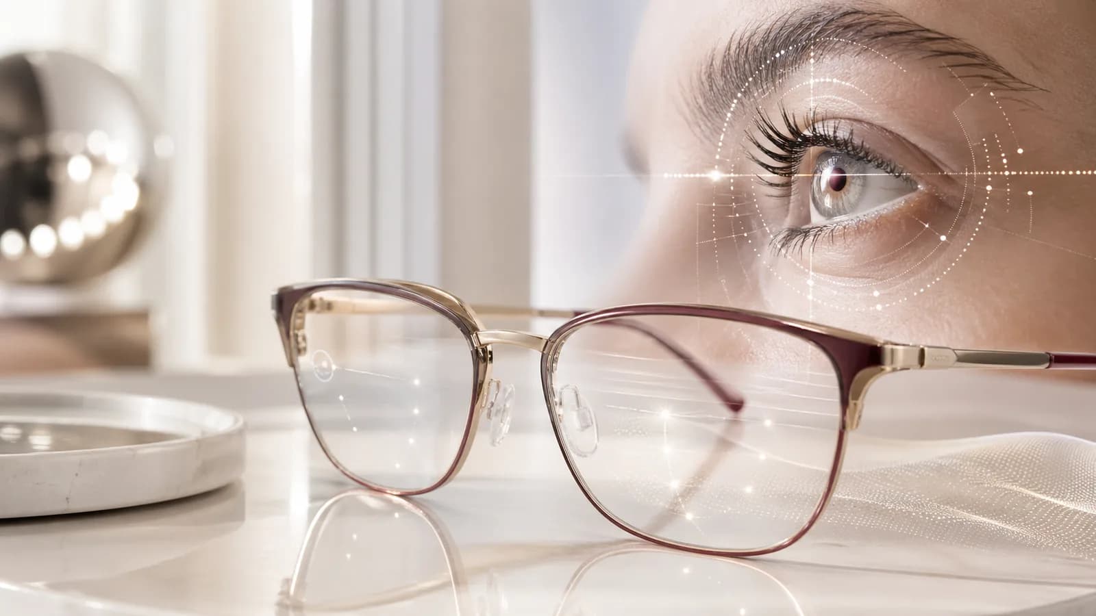 Klient při biometrickém měření oka přístrojem Rodenstock DNEye